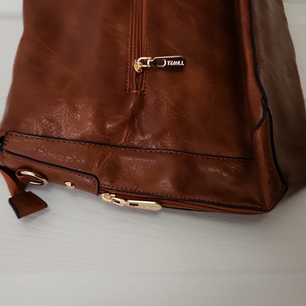 YZAOLL Brown Vegan Synthetic Leather Shoulder Bag Purse NWT - Picture 3 of 8